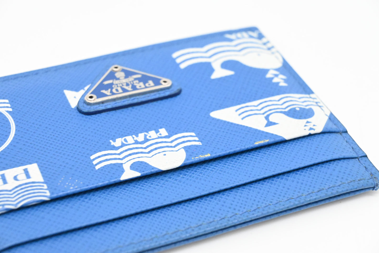 Prada Whale Card Holder in Blue Leather