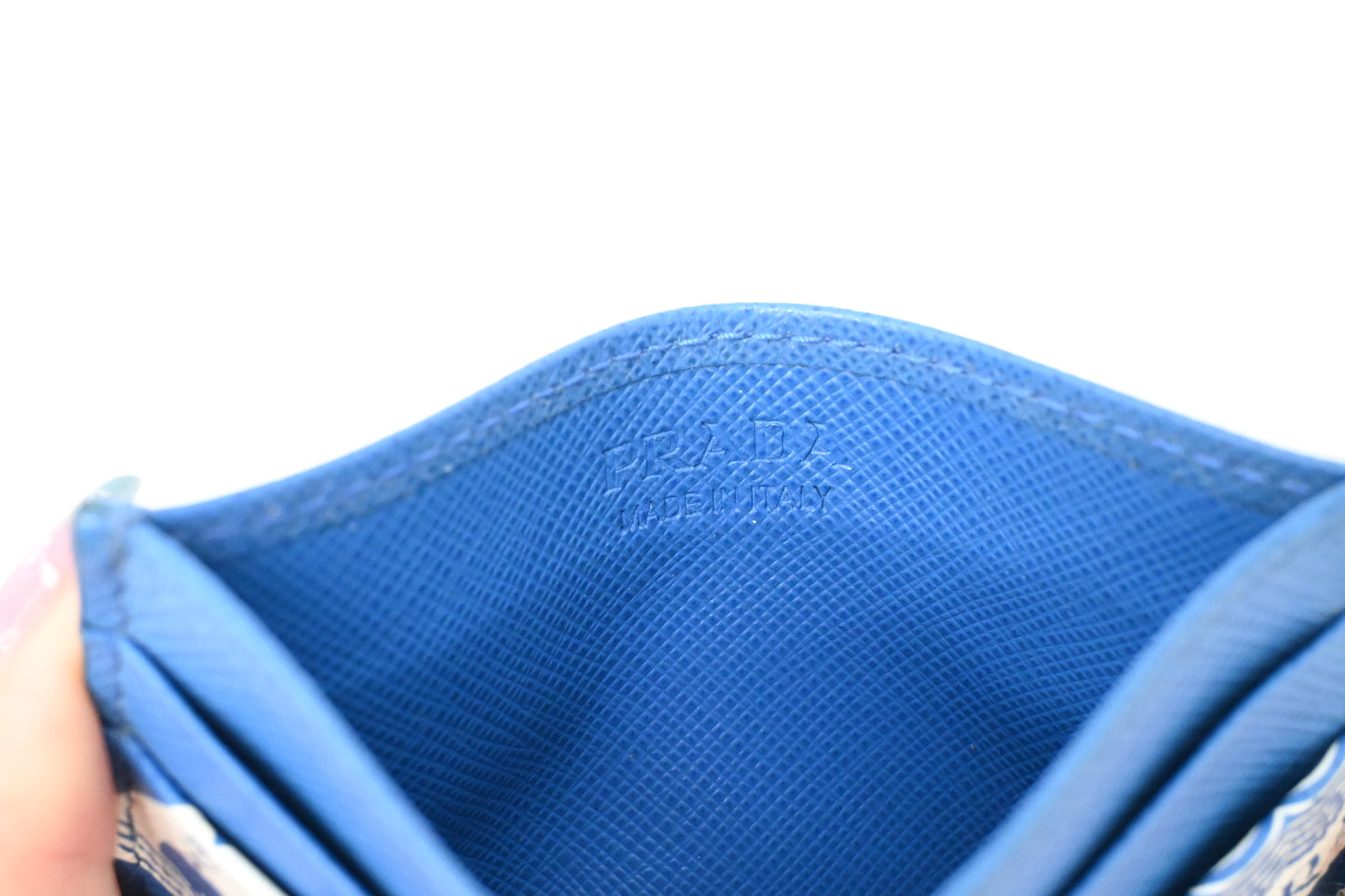 Prada Whale Card Holder in Blue Leather