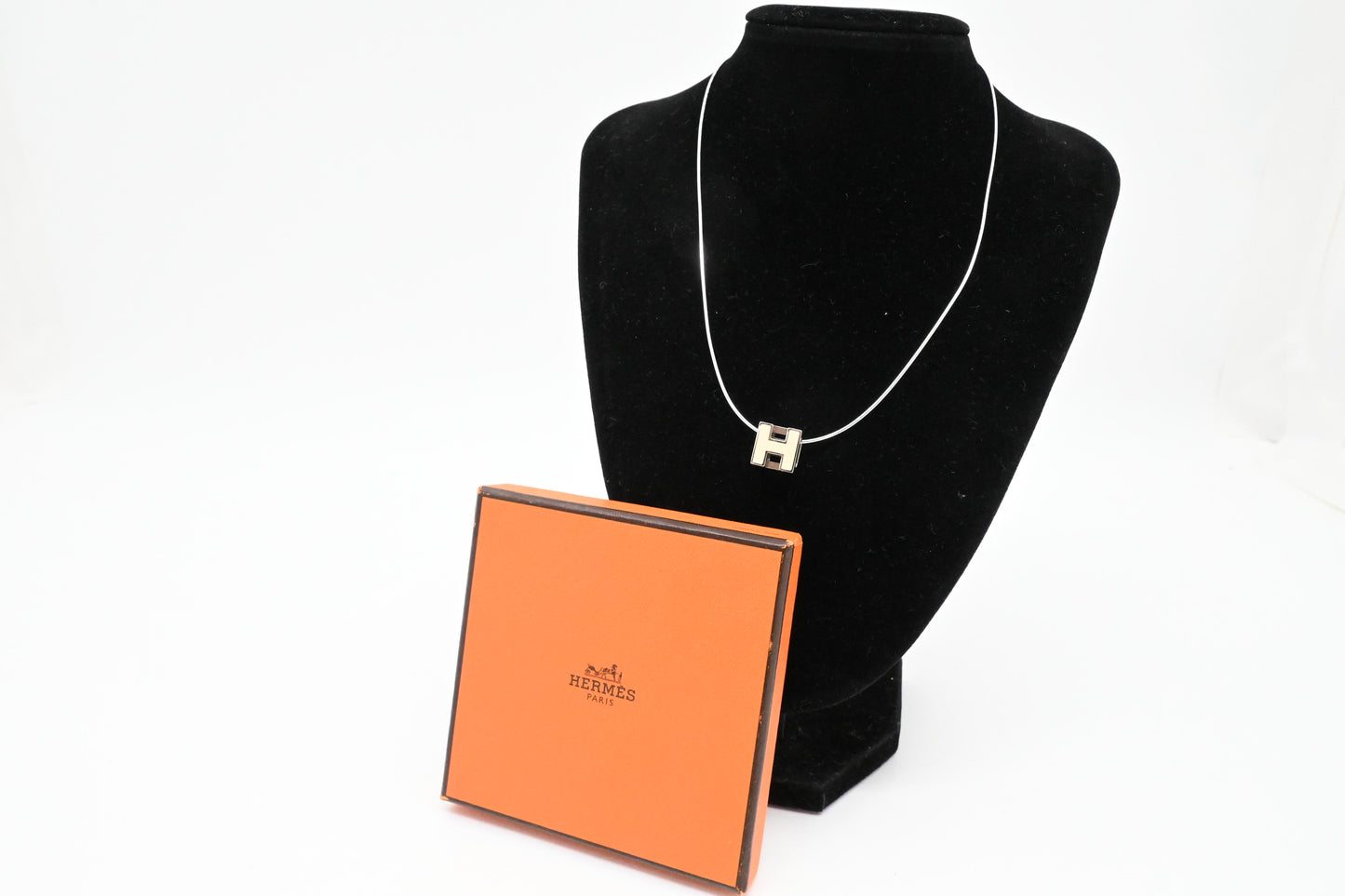 Hermes Cream H Cube Necklace in Sterling Silver