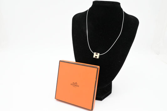 Hermes Cream H Cube Necklace in Sterling Silver