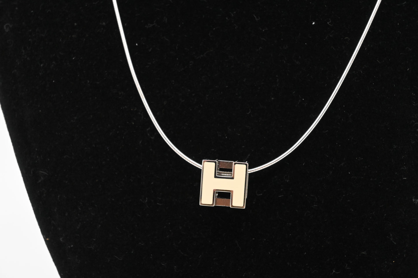 Hermes Cream H Cube Necklace in Sterling Silver