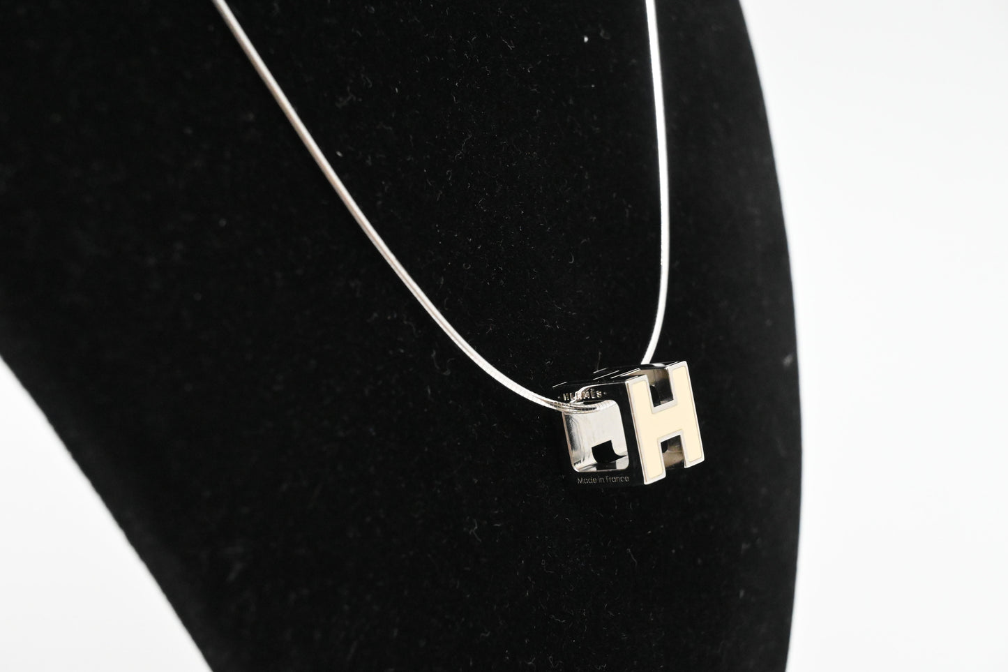Hermes Cream H Cube Necklace in Sterling Silver