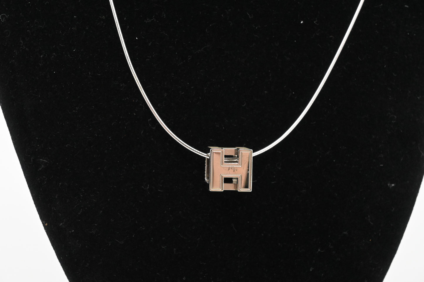 Hermes Cream H Cube Necklace in Sterling Silver