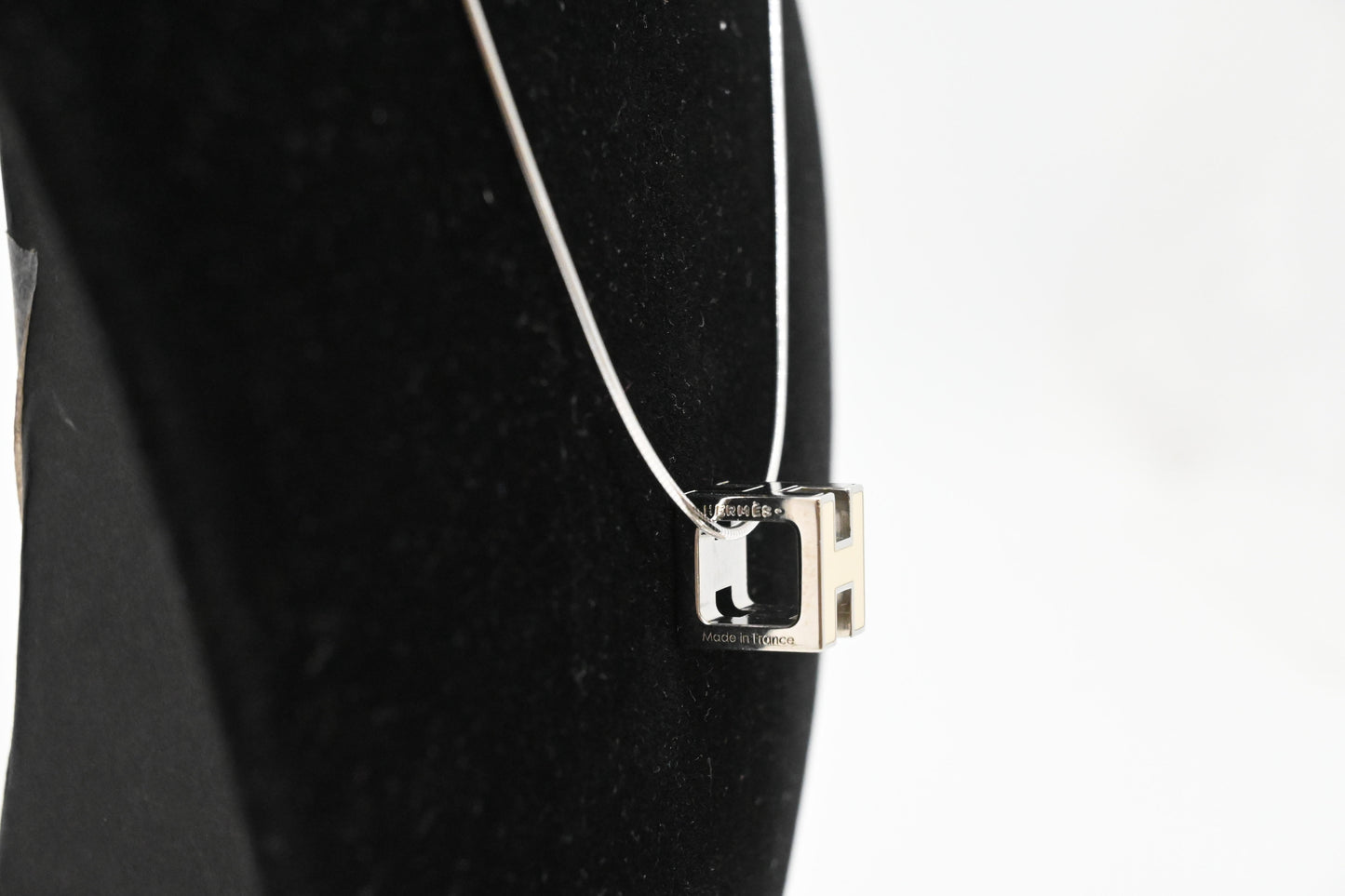 Hermes Cream H Cube Necklace in Sterling Silver