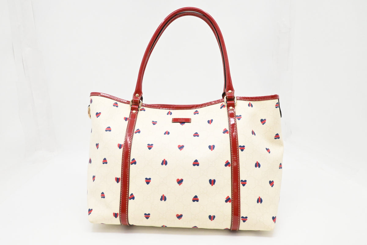 Gucci Joy Tote in White GG Supreme Hearts Canvas