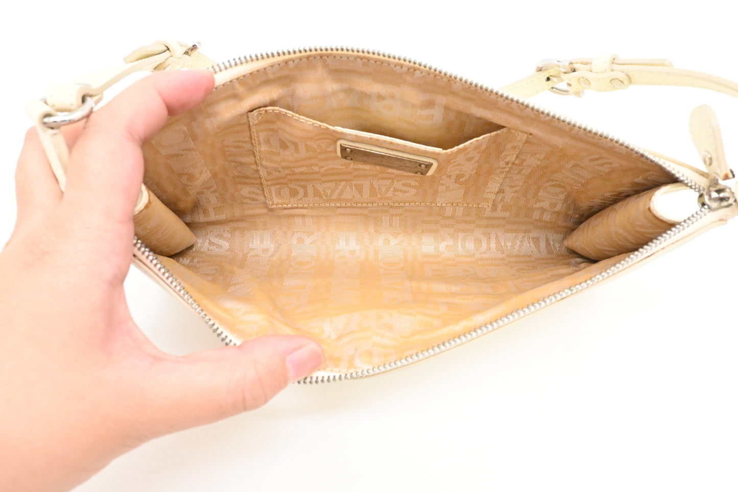 Ferragamo Shoulder Pouch in White Leather