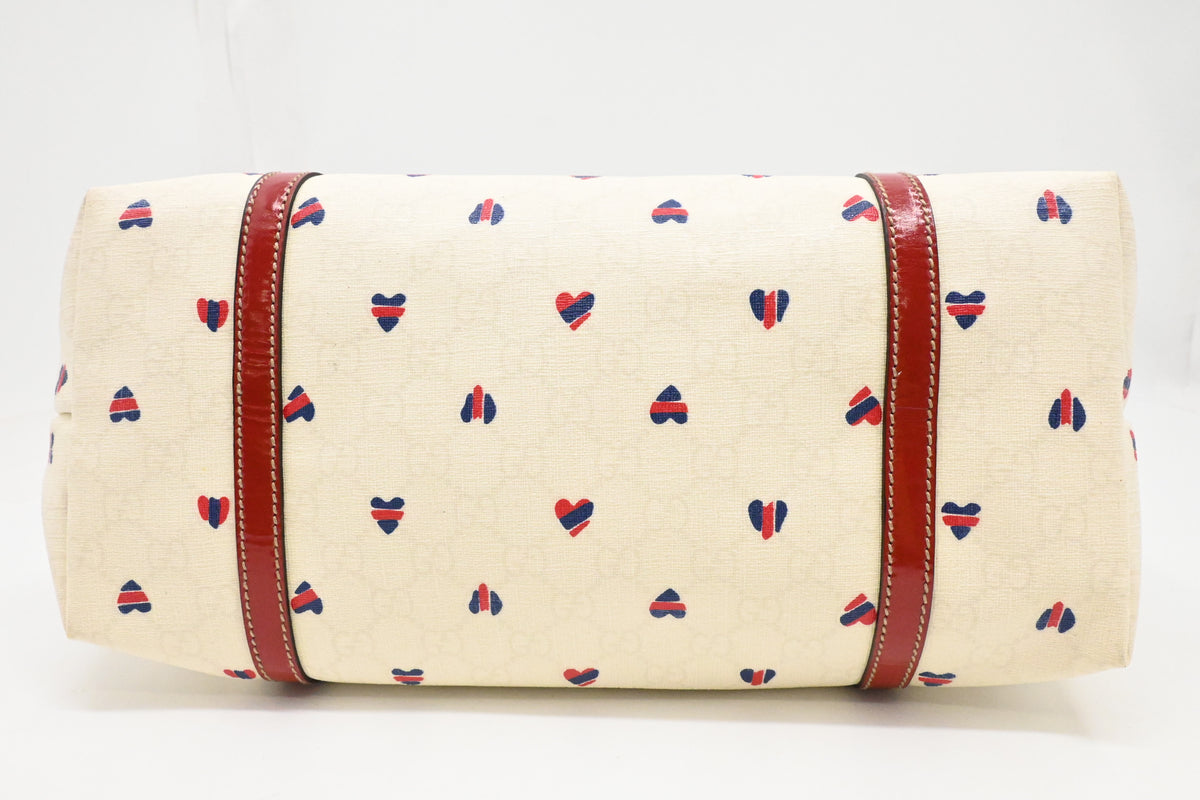 Gucci Joy Tote in White GG Supreme Hearts Canvas