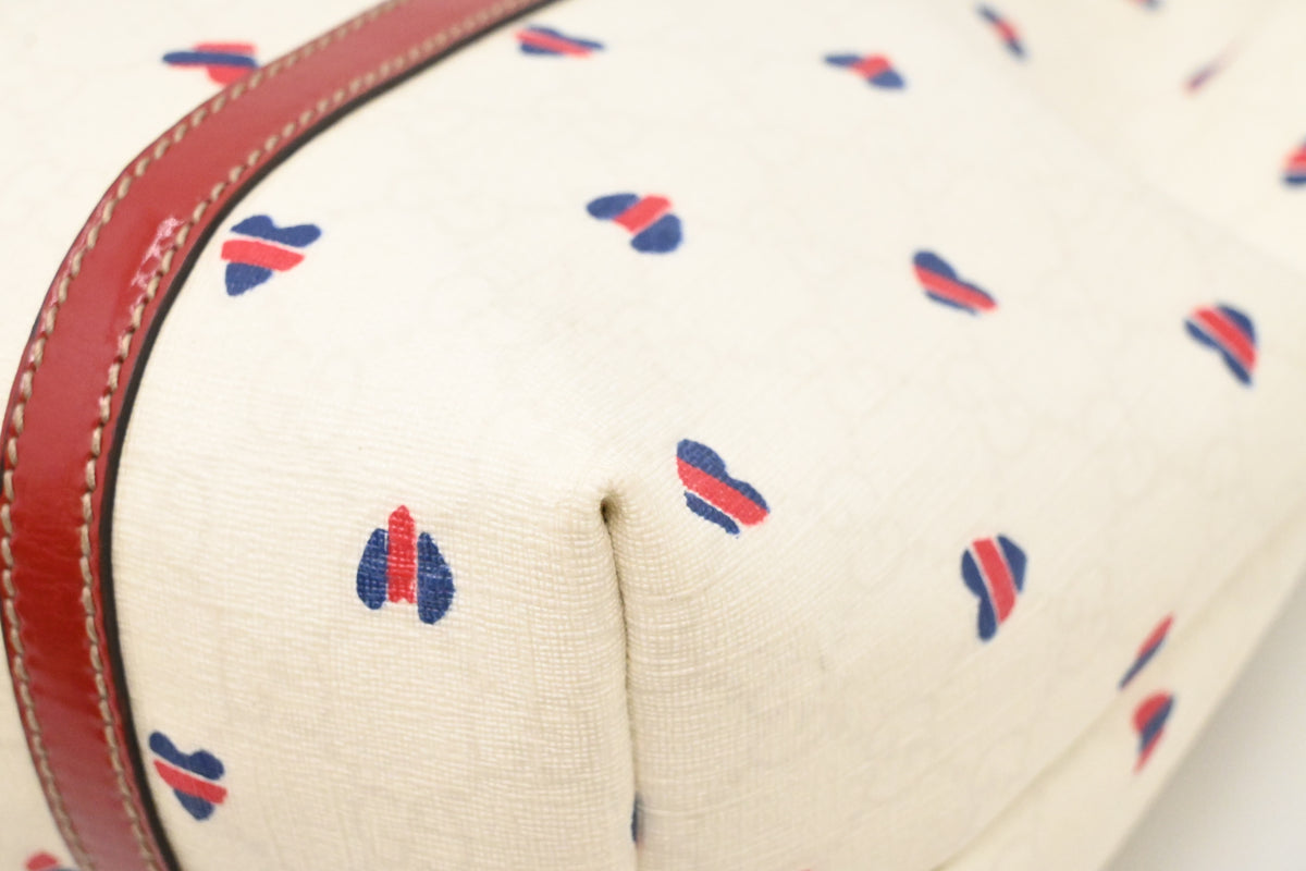 Gucci Joy Tote in White GG Supreme Hearts Canvas