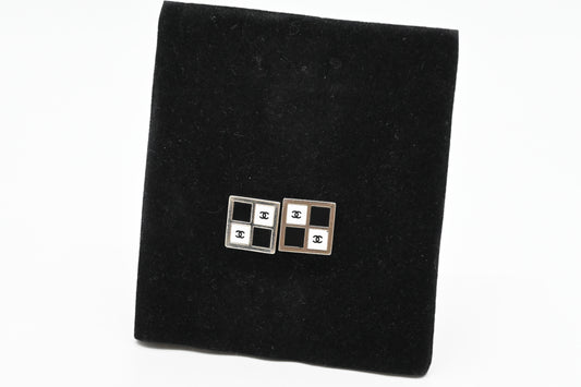 Chanel Black and White Stud Earrings