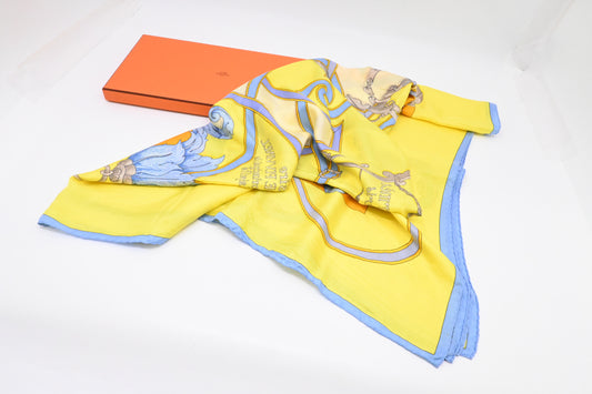 Hermes 'L'Instruction du Roy' Carre 140 in Yellow Silk