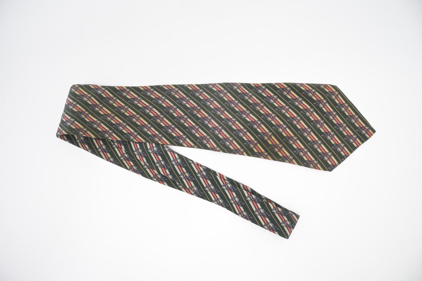 Gucci Horsebit Tie in Red & Green Silk