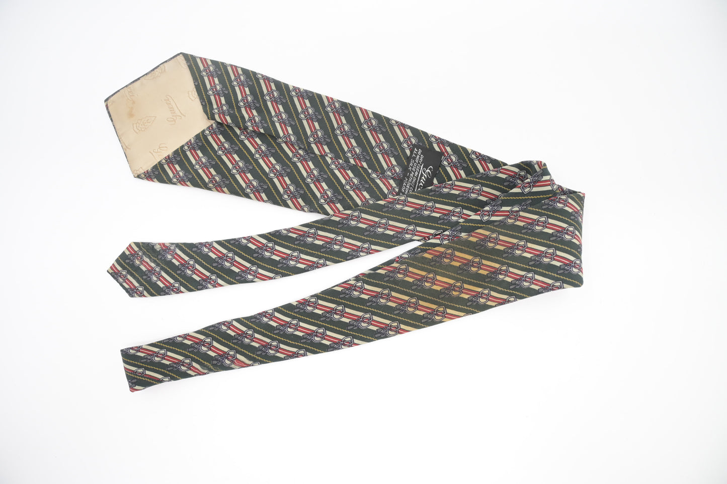 Gucci Horsebit Tie in Red & Green Silk