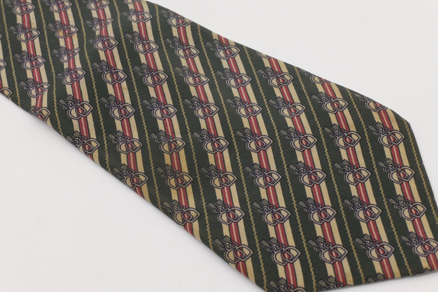Gucci Horsebit Tie in Red & Green Silk