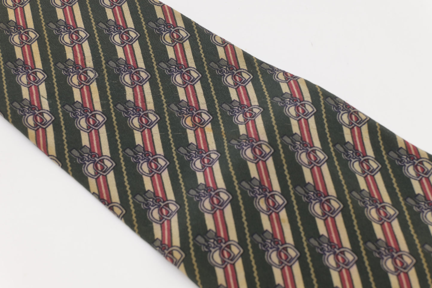 Gucci Horsebit Tie in Red & Green Silk