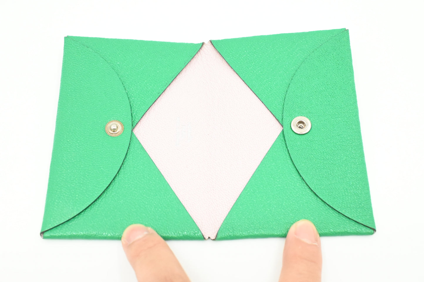 Hermes Calvi Verso Card Holder in Green Leather