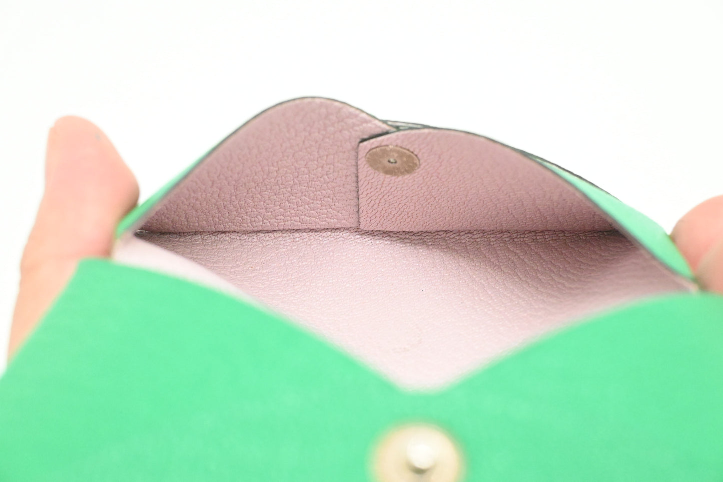 Hermes Calvi Verso Card Holder in Green Leather