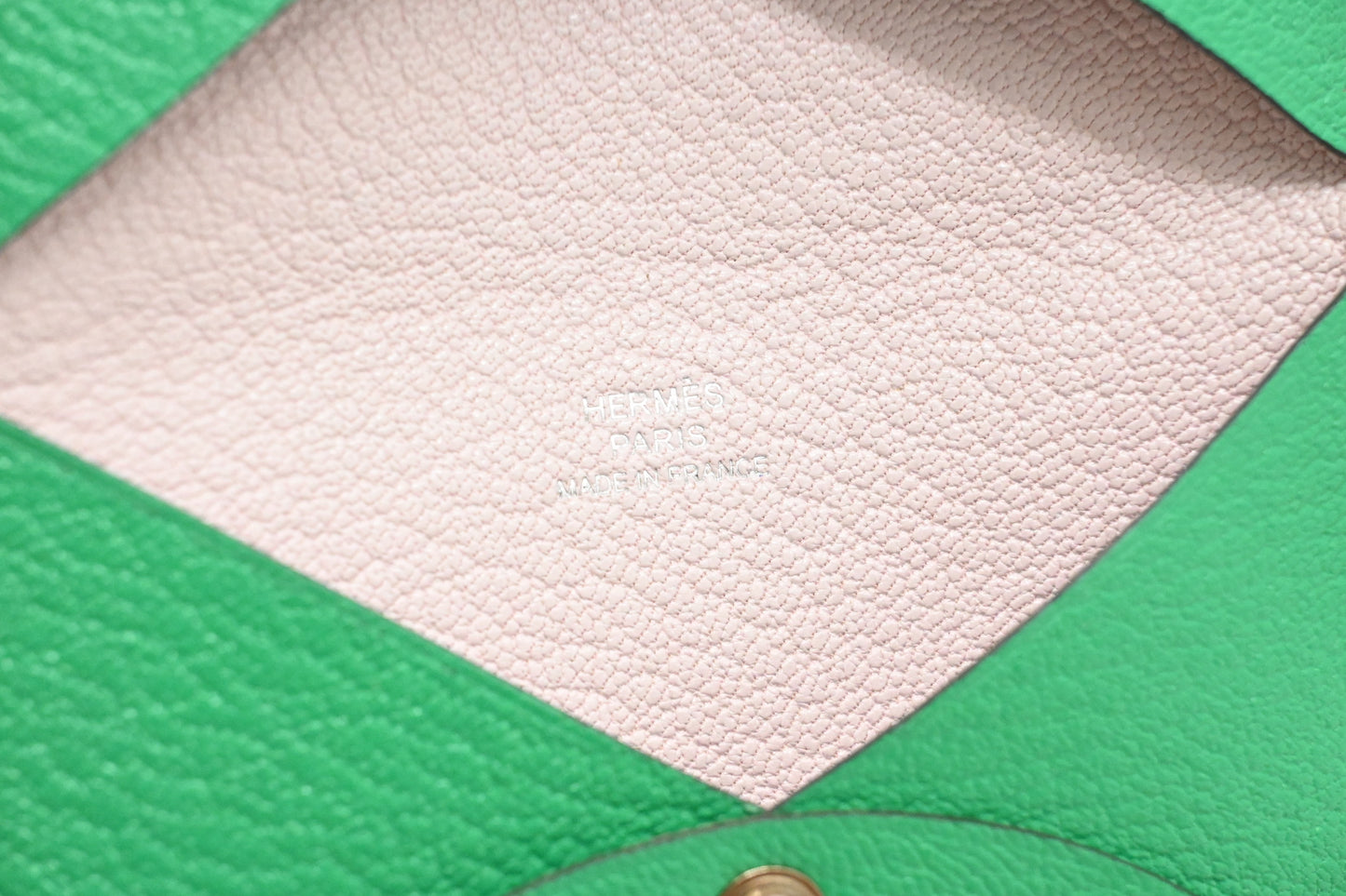 Hermes Calvi Verso Card Holder in Green Leather