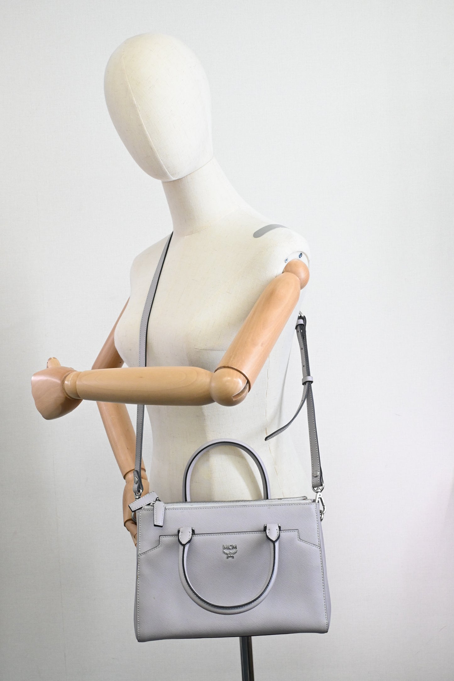 MCM 2 way Bag in Grey Leather