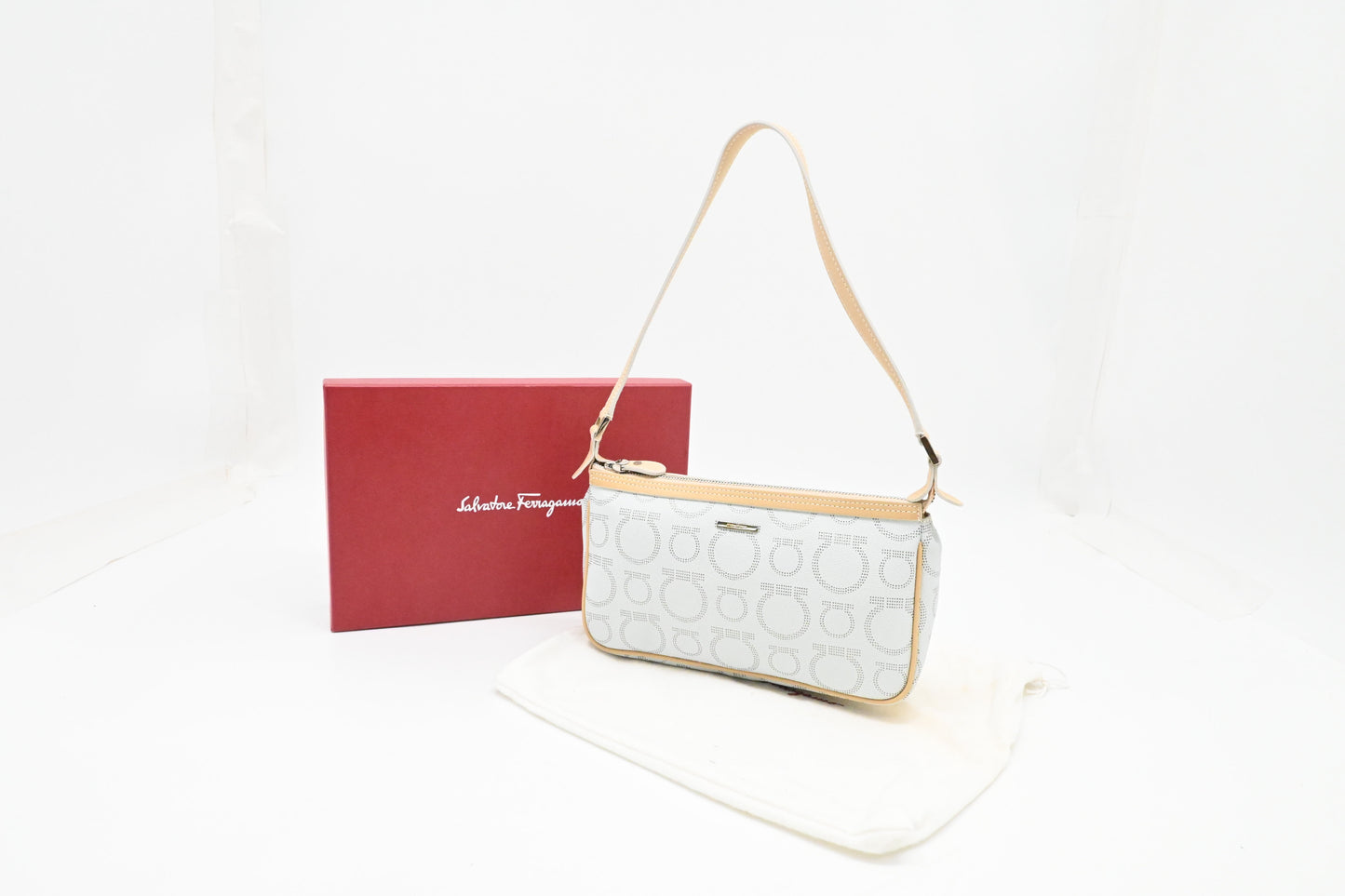 Ferragamo Shoulder Bag in Light Blue Canvas