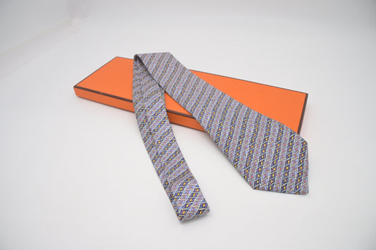 Hermes Tie in Blue Multicolor Silk