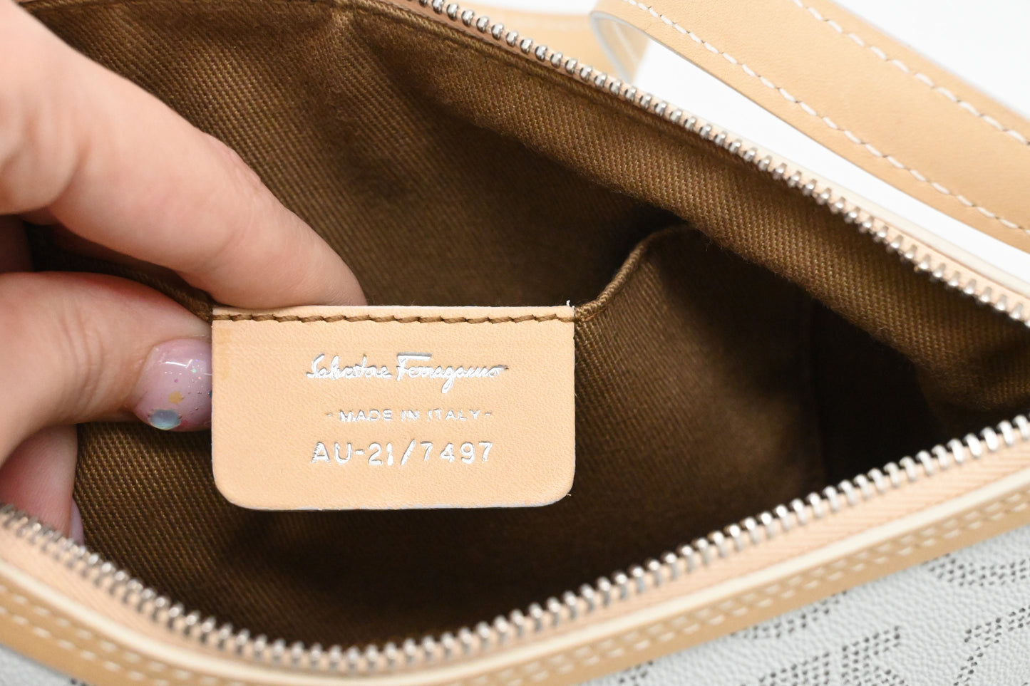 Ferragamo Shoulder Bag in Light Blue Canvas