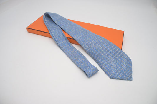 Hermes Tie in Light Blue Silk
