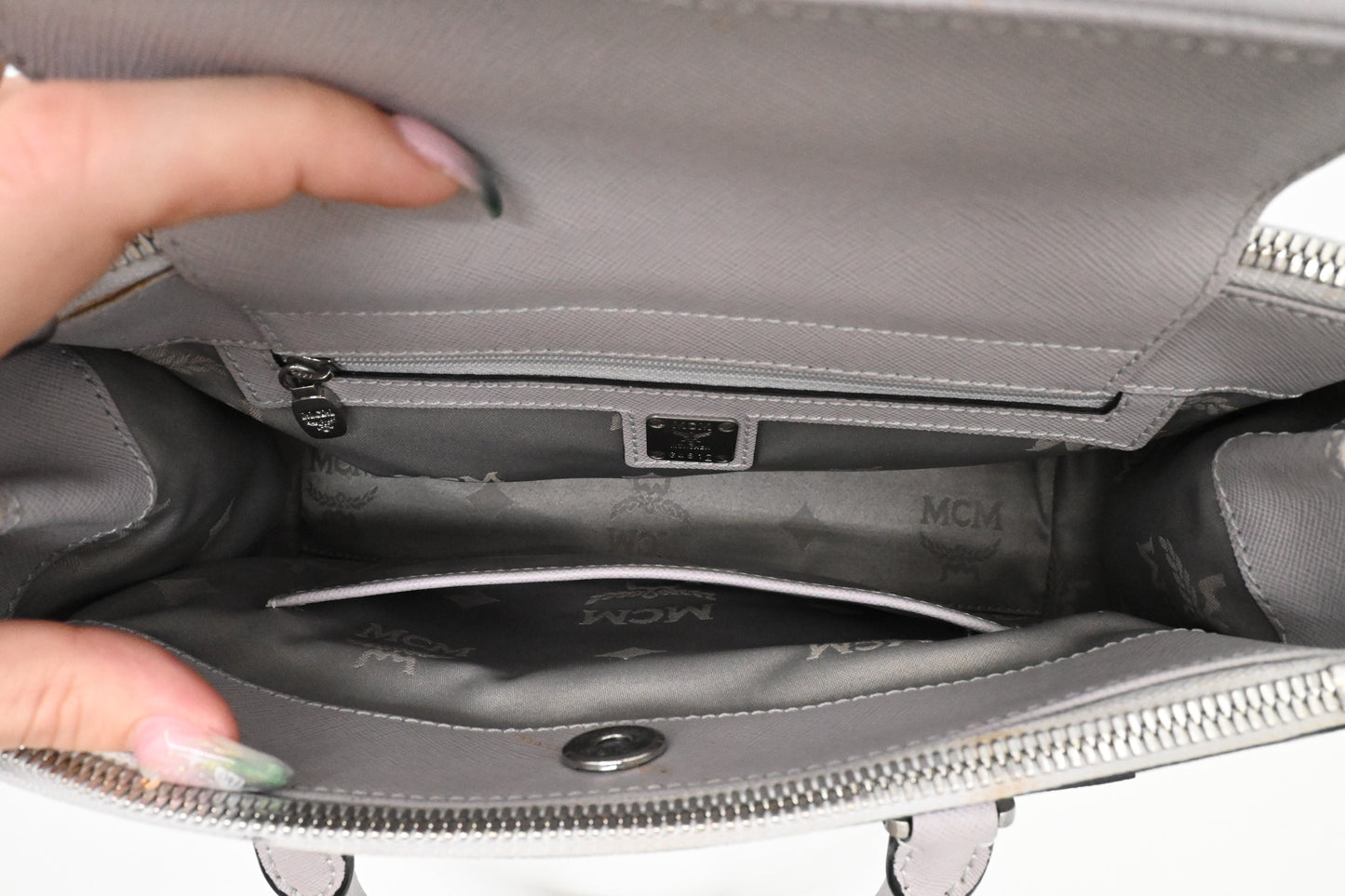 MCM 2 way Bag in Grey Leather