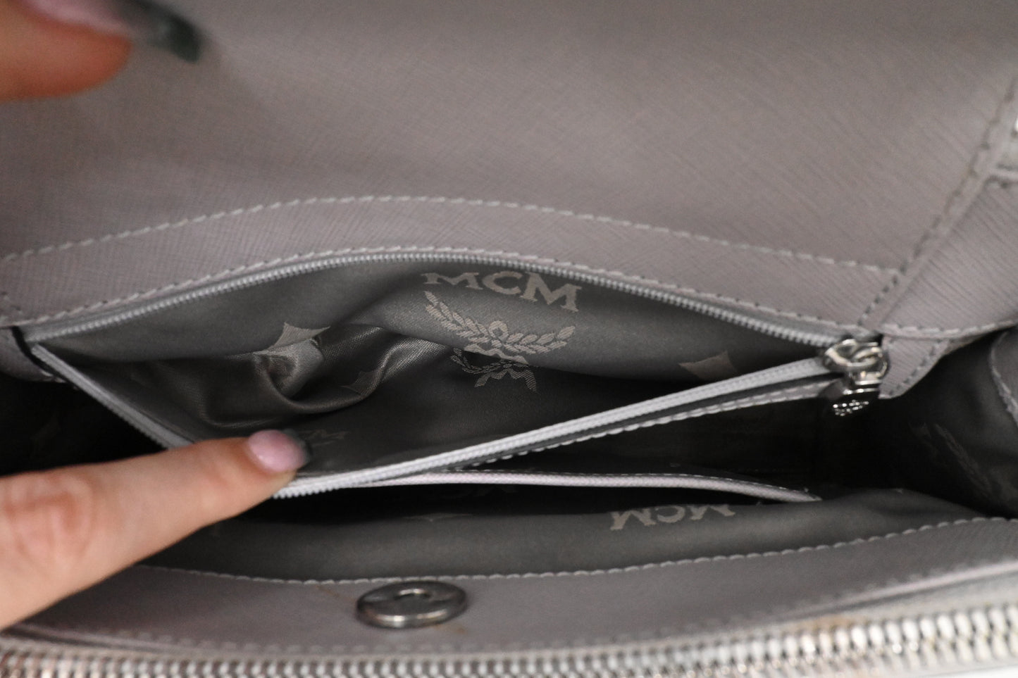 MCM 2 way Bag in Grey Leather