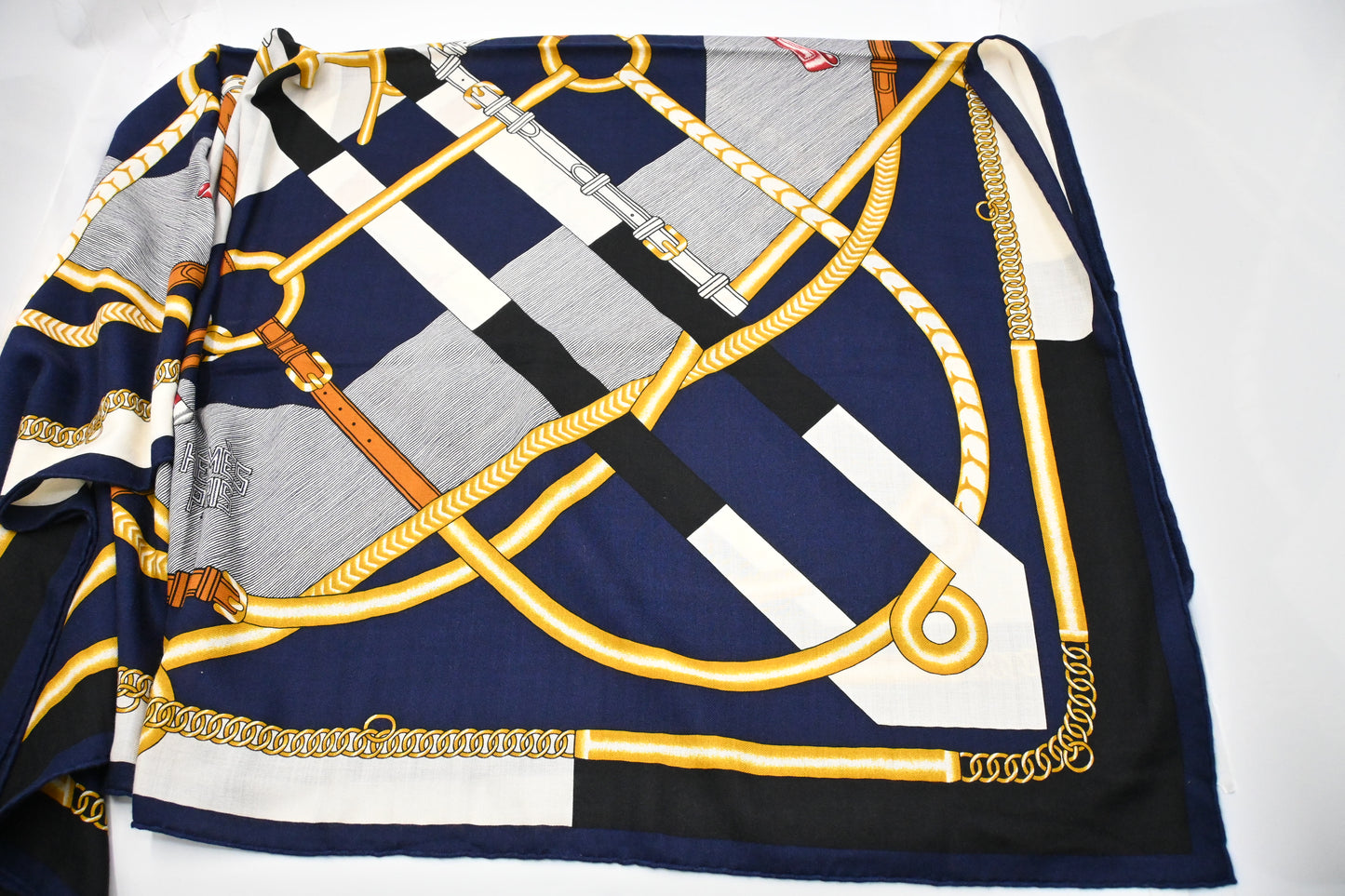 Hermes 'Parcours Sans Faute' Shawl 140 in Navy Blue Cashmere and Silk