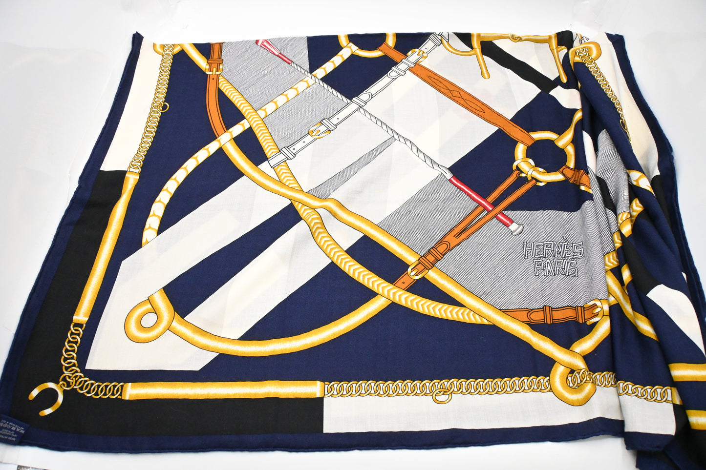 Hermes 'Parcours Sans Faute' Shawl 140 in Navy Blue Cashmere and Silk