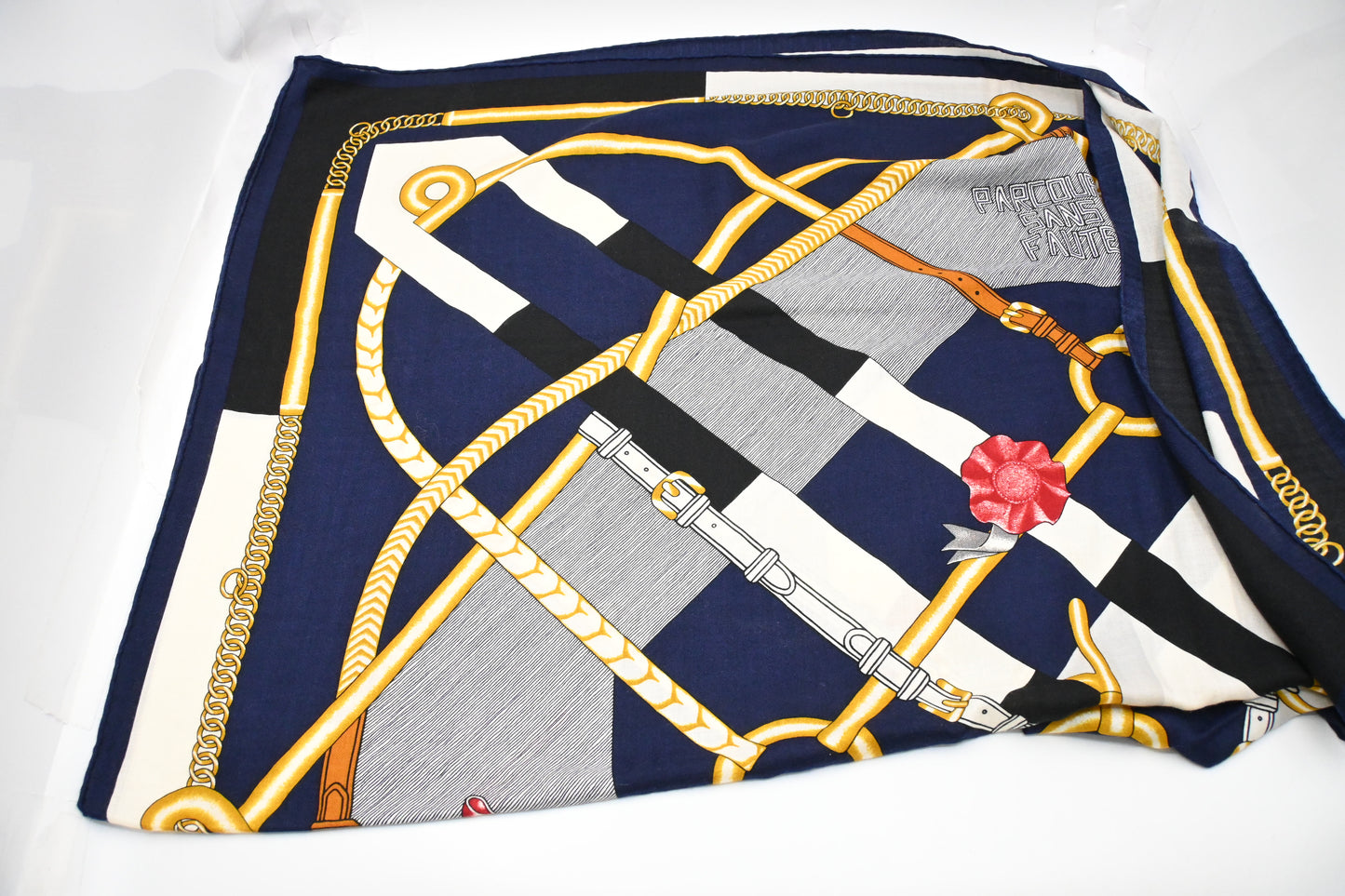Hermes 'Parcours Sans Faute' Shawl 140 in Navy Blue Cashmere and Silk
