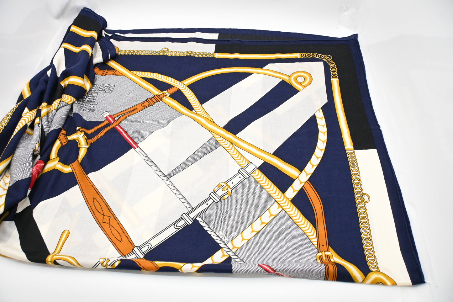 Hermes 'Parcours Sans Faute' Shawl 140 in Navy Blue Cashmere and Silk