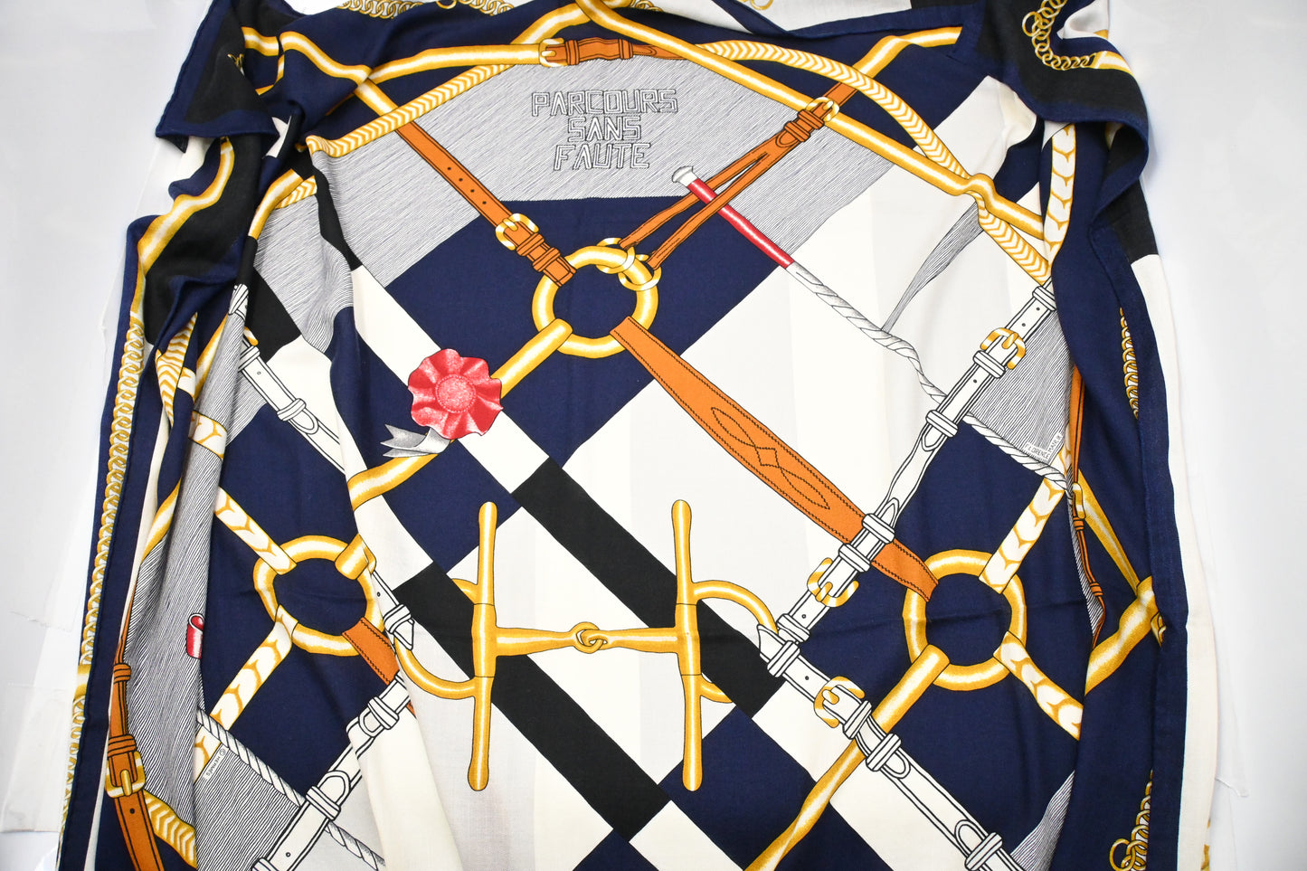 Hermes 'Parcours Sans Faute' Shawl 140 in Navy Blue Cashmere and Silk