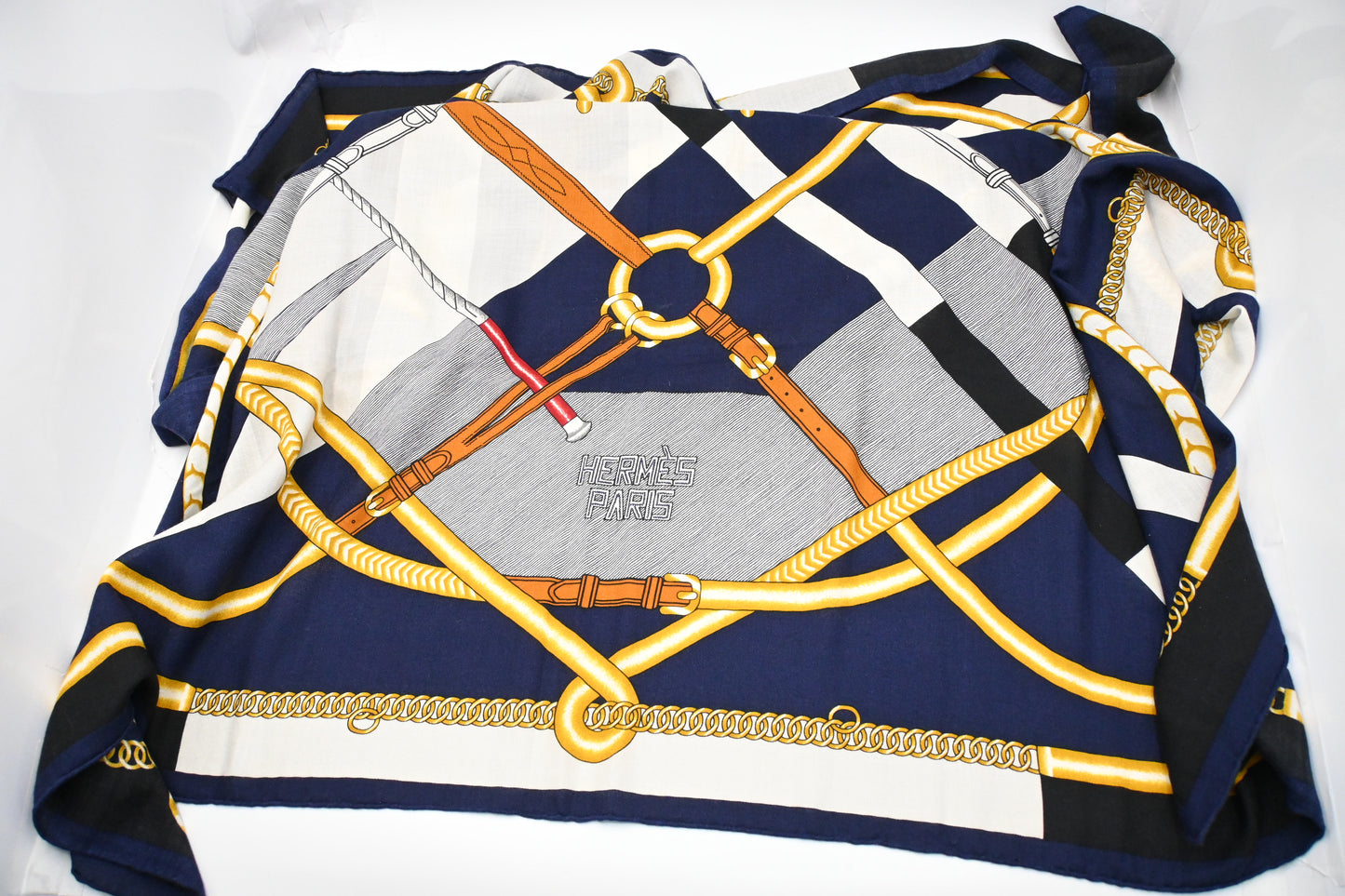 Hermes 'Parcours Sans Faute' Shawl 140 in Navy Blue Cashmere and Silk