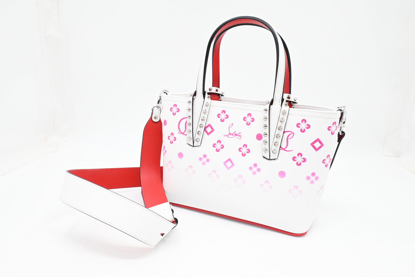 Louboutin Cabata in White and Pink Leather