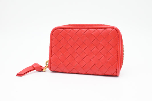 Bottega Veneta Compact Zippy in Red Intrecciato Leather