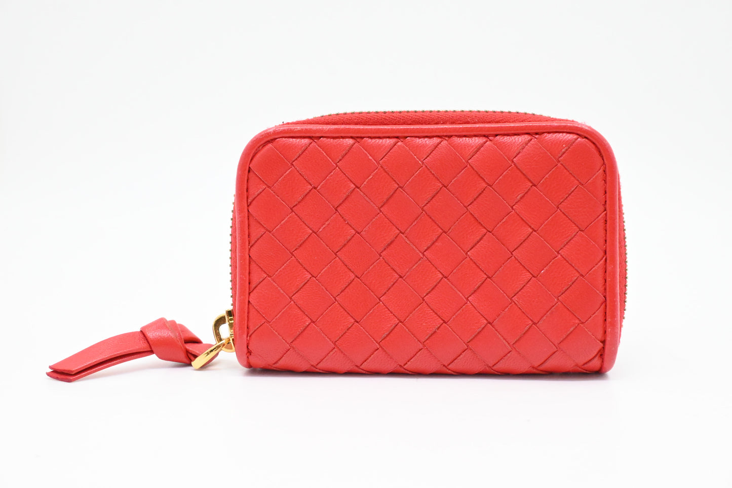Bottega Veneta Compact Zippy in Red Intrecciato Leather