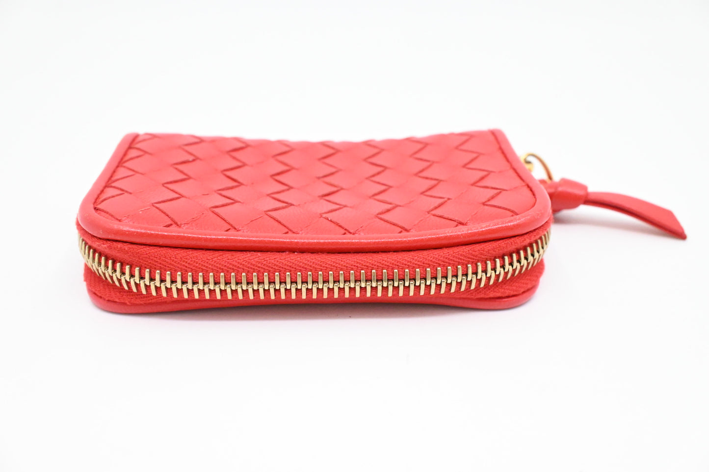 Bottega Veneta Compact Zippy in Red Intrecciato Leather