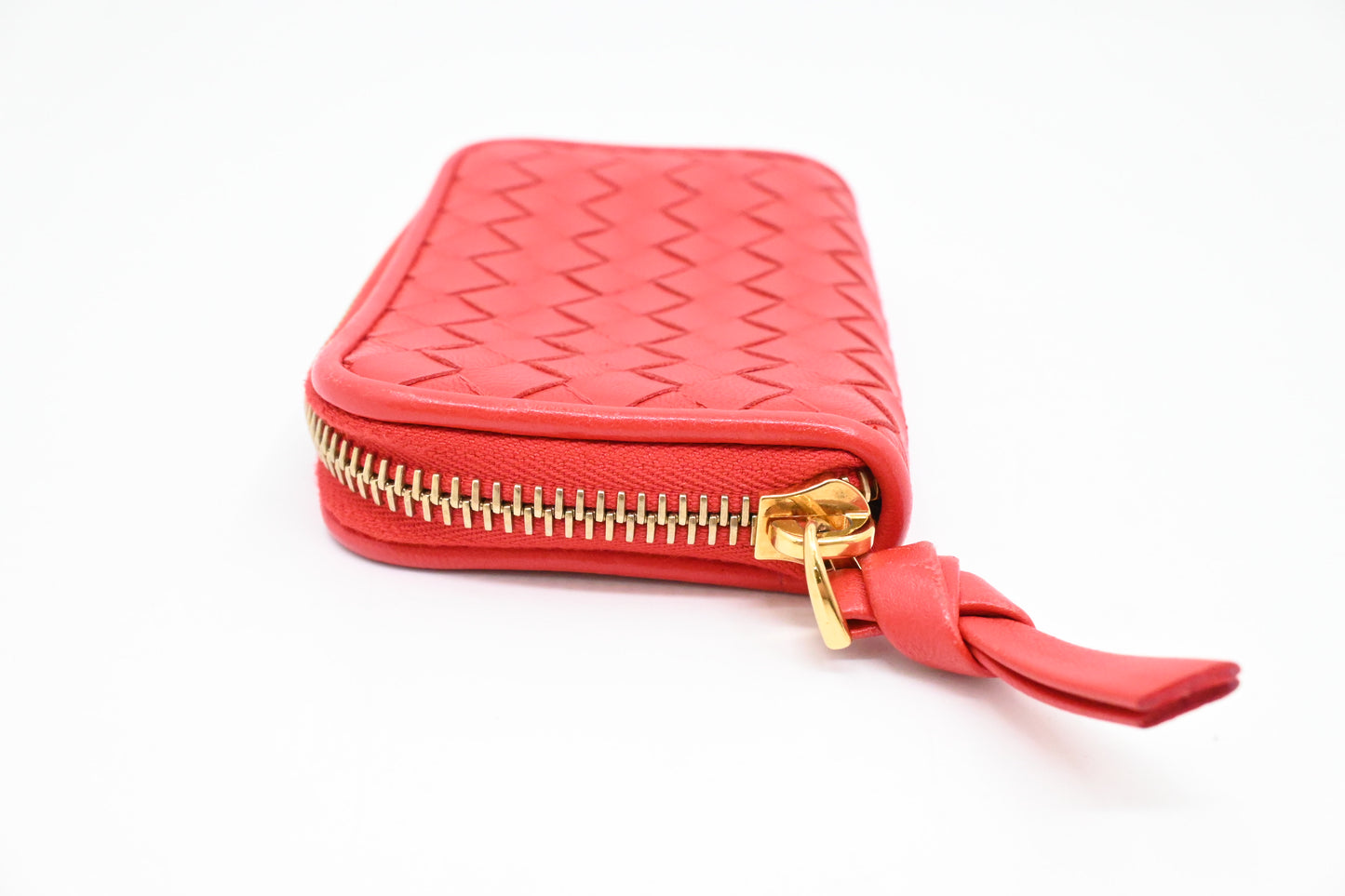 Bottega Veneta Compact Zippy in Red Intrecciato Leather
