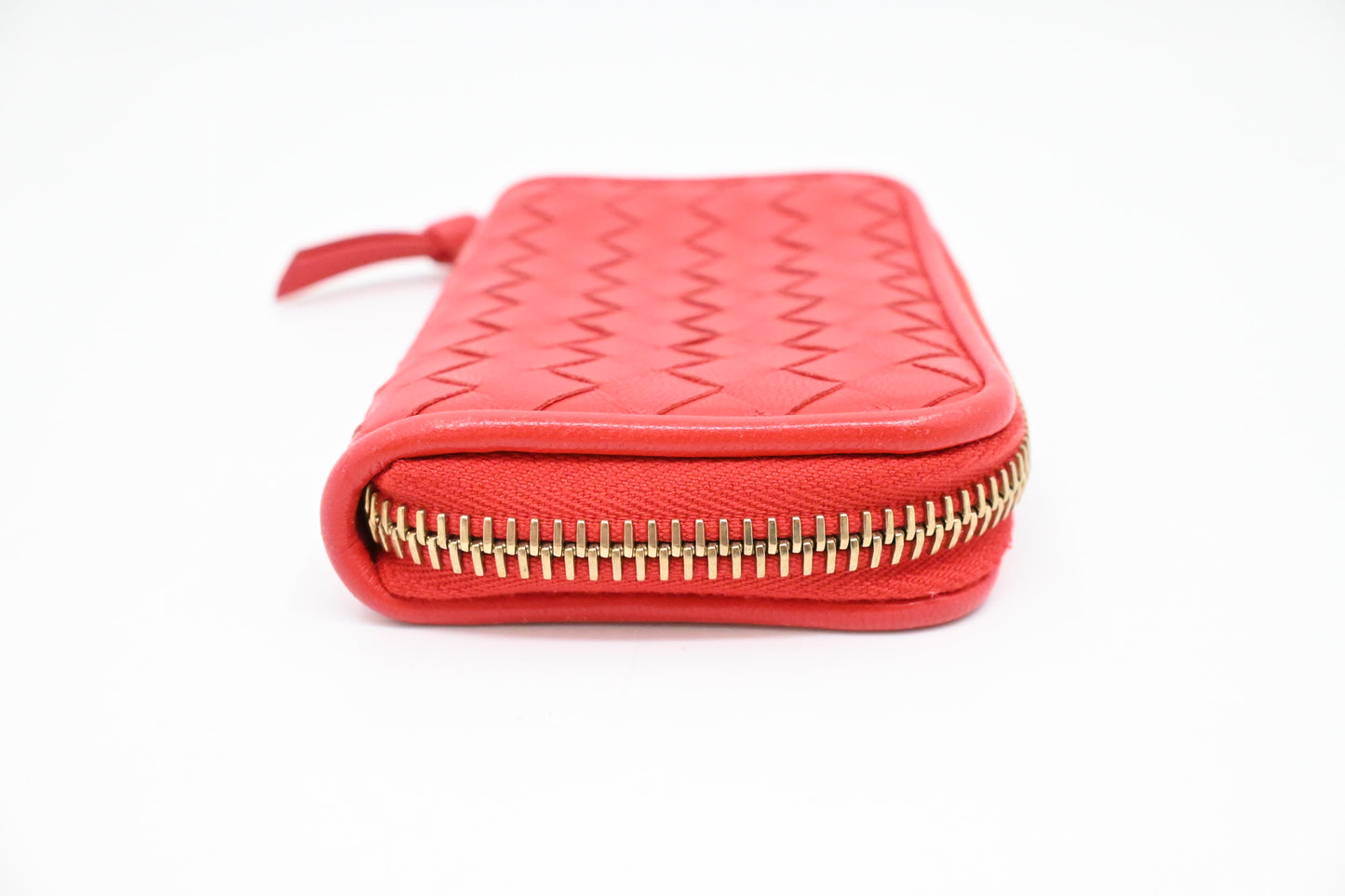 Bottega Veneta Compact Zippy in Red Intrecciato Leather