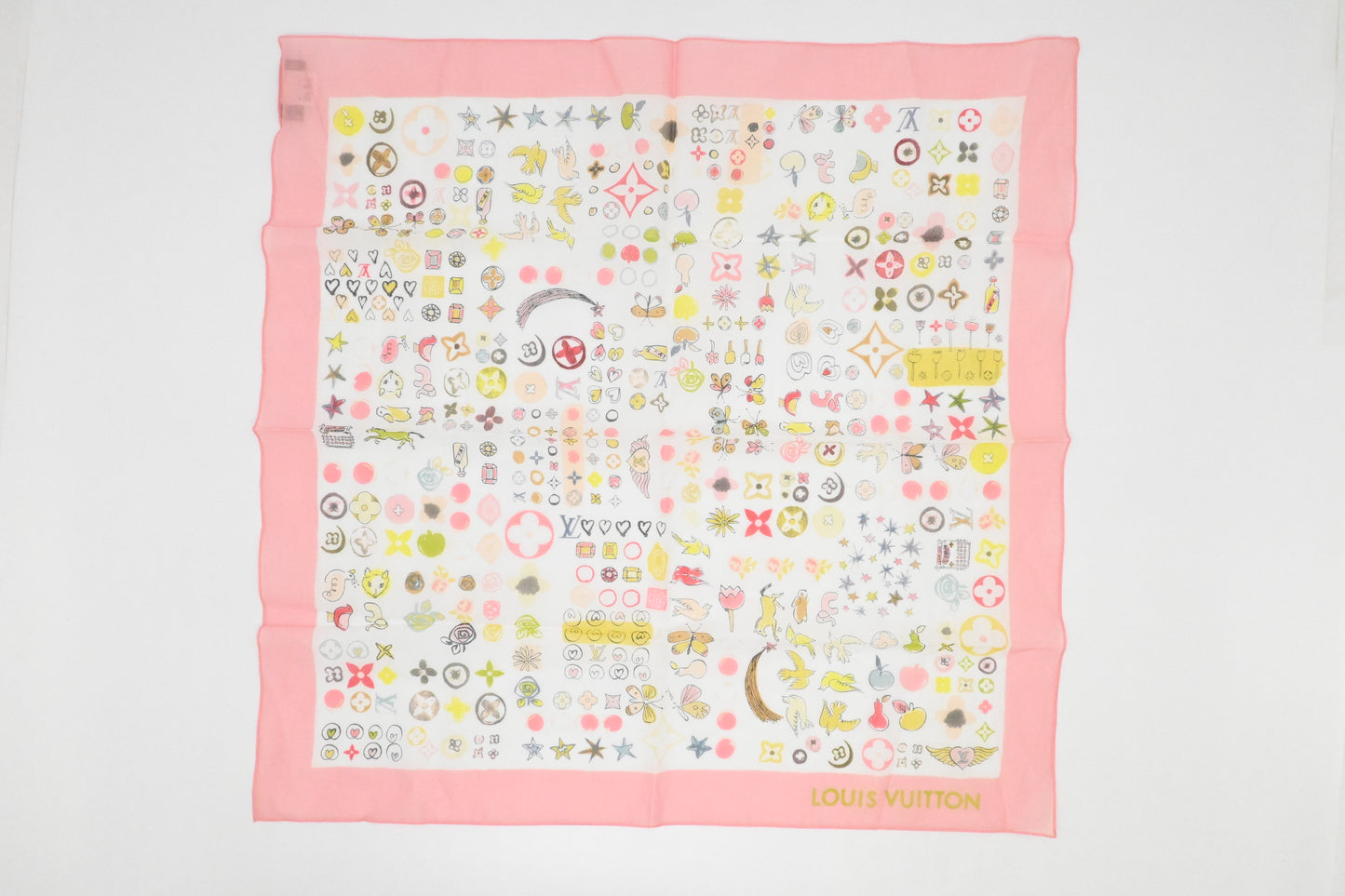 Louis Vuitton Scarf in White and Pink Multicolor Cotton