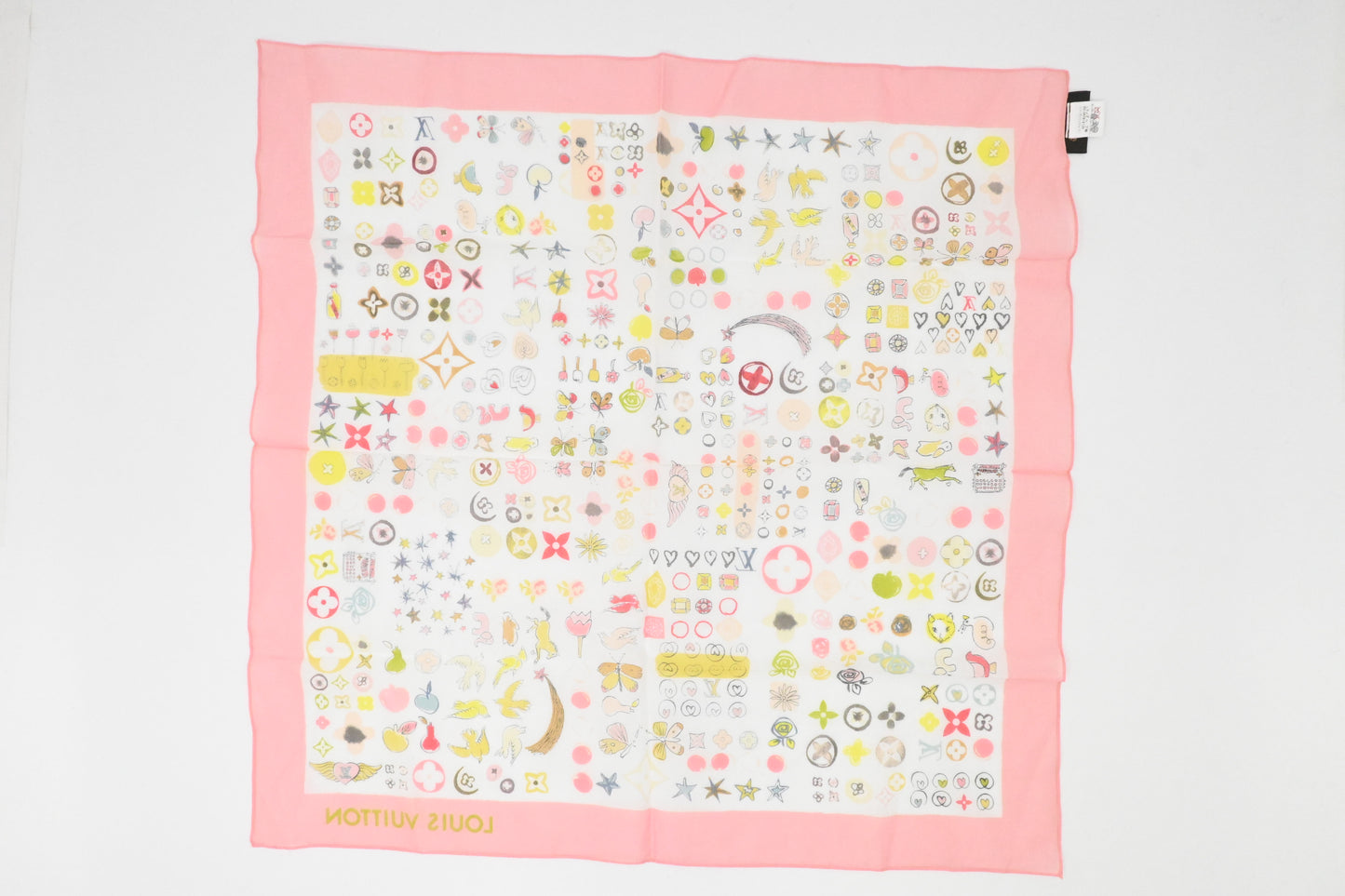 Louis Vuitton Scarf in White and Pink Multicolor Cotton