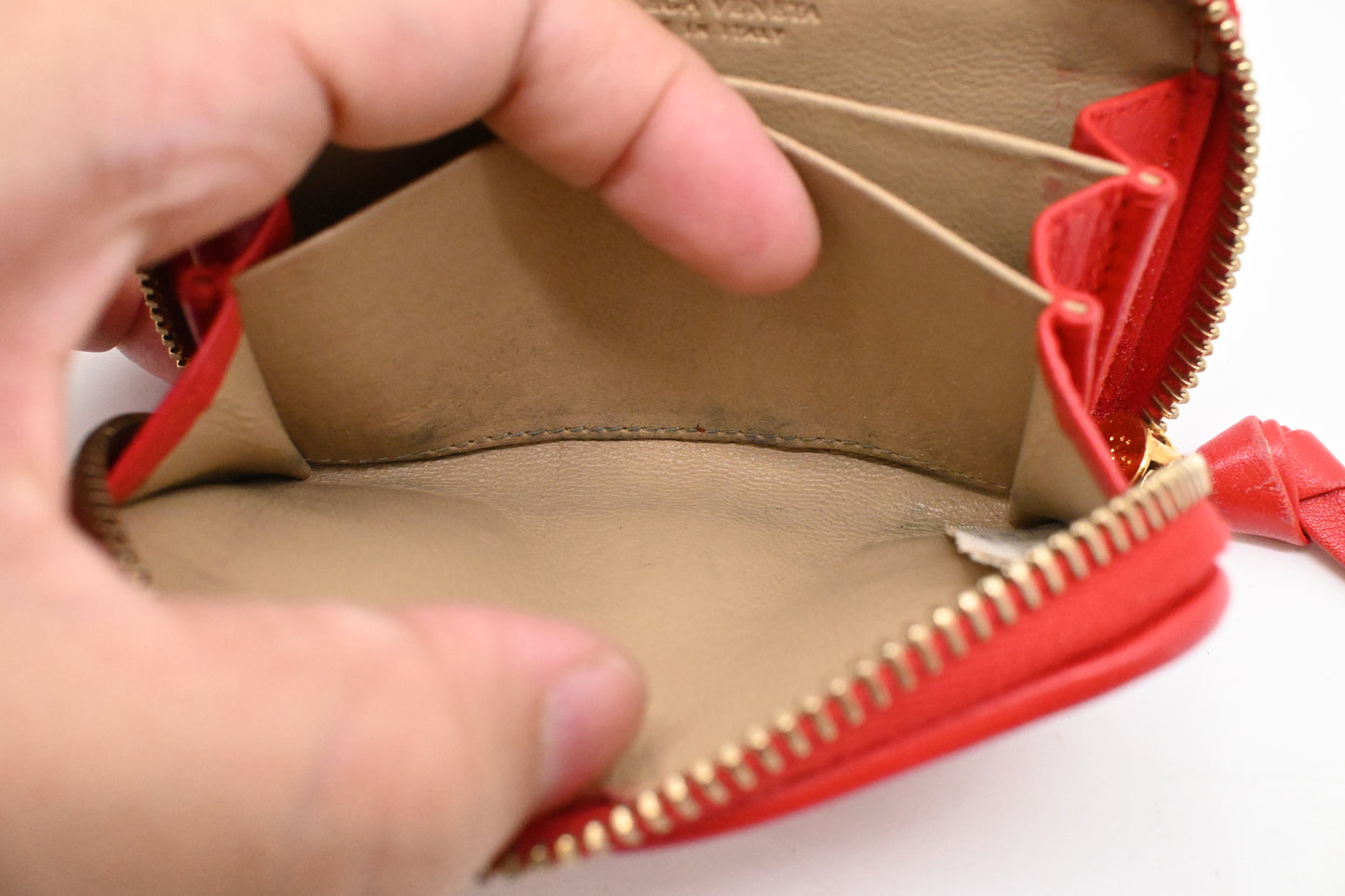 Bottega Veneta Compact Zippy in Red Intrecciato Leather
