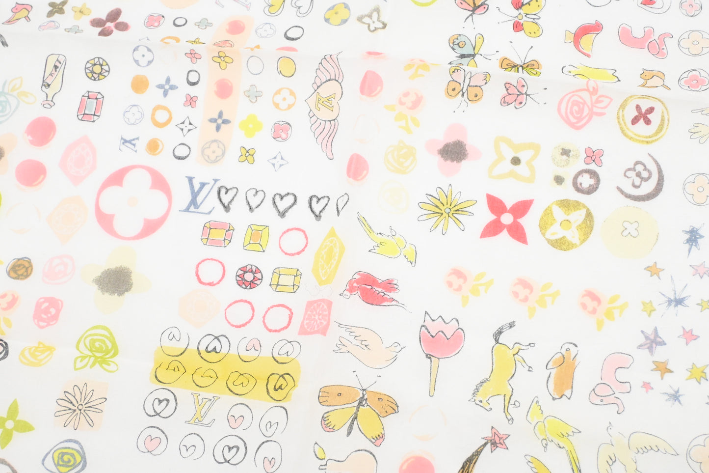 Louis Vuitton Scarf in White and Pink Multicolor Cotton