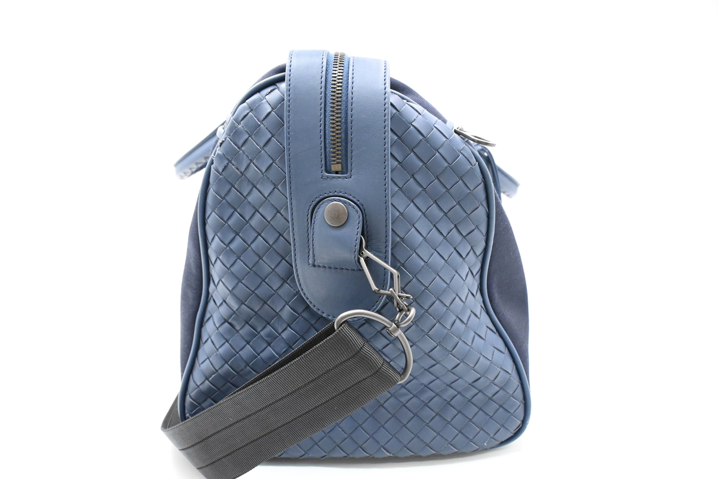 Bottega Veneta Travel Bag in Blue Canvas and Intrecciato Leather
