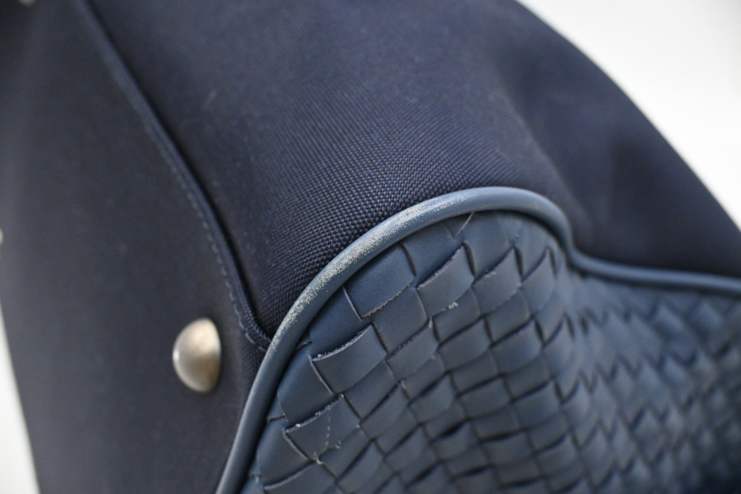 Bottega Veneta Travel Bag in Blue Canvas and Intrecciato Leather