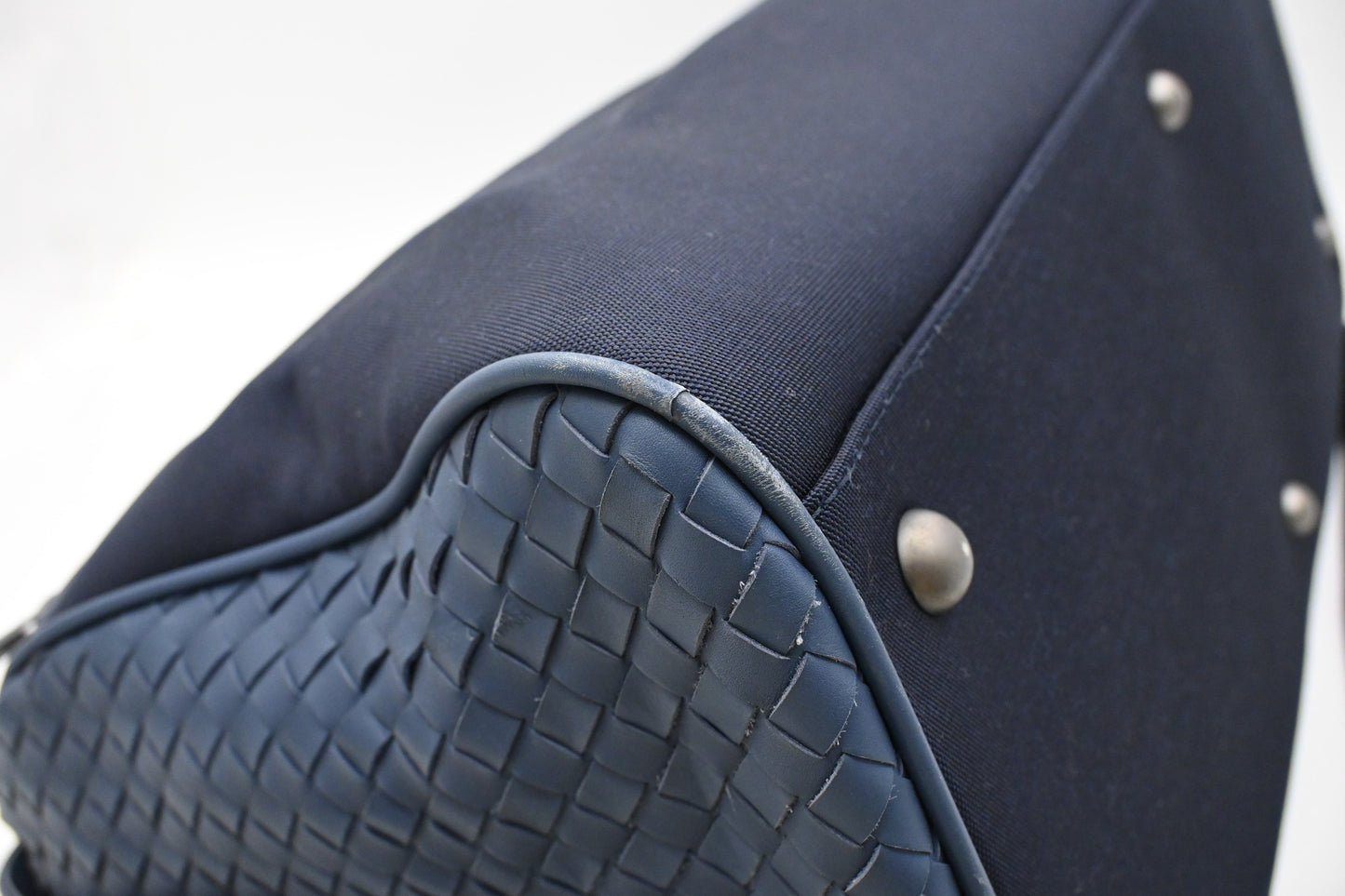 Bottega Veneta Travel Bag in Blue Canvas and Intrecciato Leather