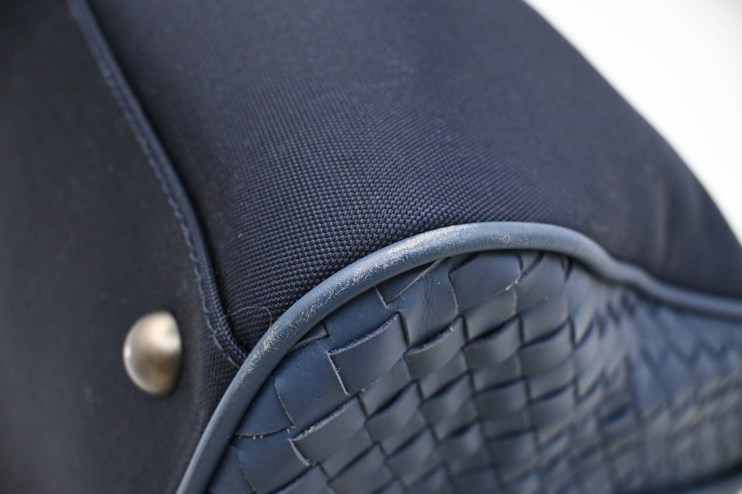 Bottega Veneta Travel Bag in Blue Canvas and Intrecciato Leather