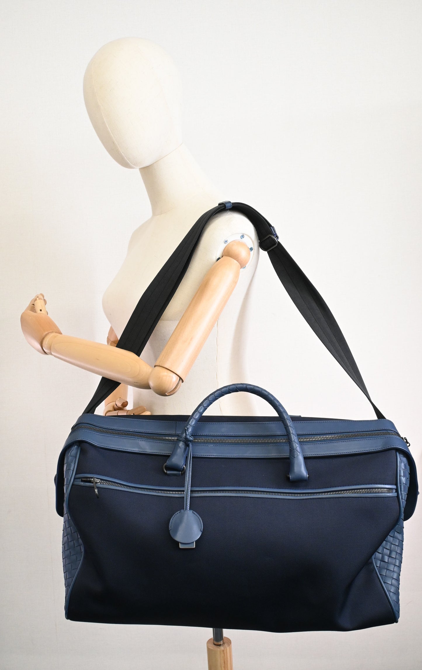 Bottega Veneta Travel Bag in Blue Canvas and Intrecciato Leather