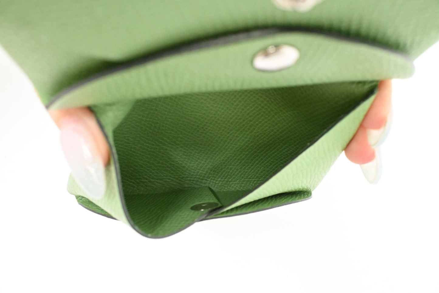 Hermes Calvi Duo Verso in Vert Criquet Leather